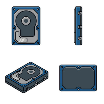 Digital technology component rendered from multiple perspectives showcases internal storage mechanisms and external casing, offering a comprehensive view for tech-related content creation