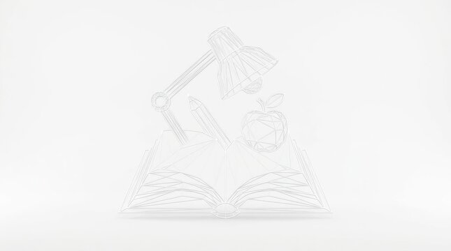 Open book with abstract creative elements illuminated by light source