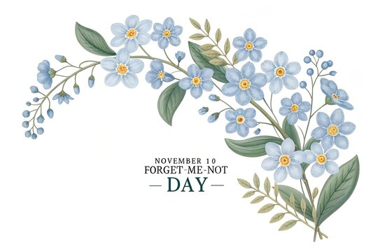 Forget-me-not day floral arrangement and commemorative text with forgetmenot