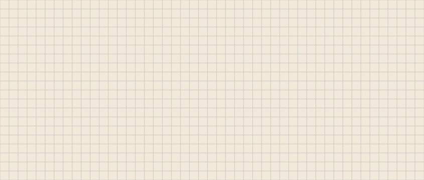 Square grid paper background, seamless pattern with fine beige lines, soft ivory tone. Technical notebook sheet for drawing, study notes, memo layouts or school worksheets. Vector illustration.