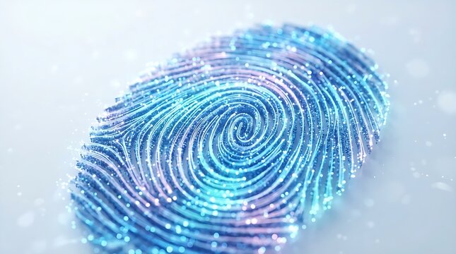 Digital fingerprint scan. Biometric security identification concept with glowing light.