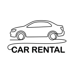 Fototapeta premium Line drawing of a car with the text car rental a simple black and white illustration automotive vehicle transportation line art illustration