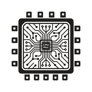 Electronic circuit board processor chip icon for hardware technology