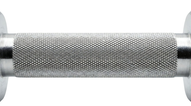 Metal barbell handle grip with knurled steel texture isolated on white PNG
