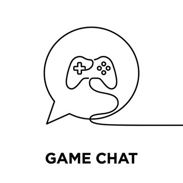 Game controller within a speech bubble a minimalist line icon on a white background gamepad joystick gaming videogame playstation