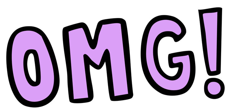 Hand writing OMG letters in purple for surprise, mood, feelings, expression, shocking deal, online shopping, grocery shopping, supermarket, brochure, sticker, campaign badge, promotion, text, message