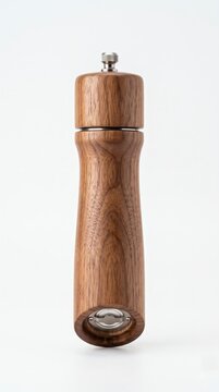 Wooden pepper grinder mill isolated on white background
