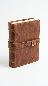 Leather bound journal notebook isolated on white background