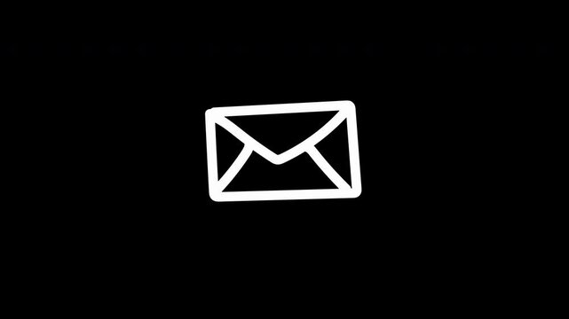 scribble style white envelope mail icon animation in black background 4k video