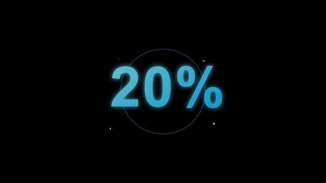 Percentage symbol displays twenty percent in a luminous blue font surrounded by a thin circular frame.