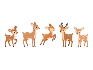 Naklejka premium A collection of cute cartoon deer illustrations in various poses.
