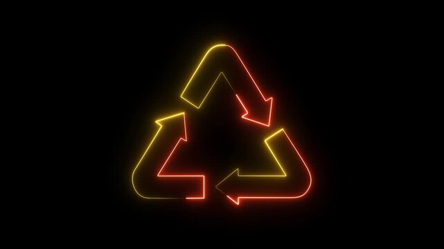 orang and yellow glowing neon recycling symbol