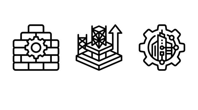 Industrial infrastructure and structural engineering icons with infrastructure engineering construction industrial structural building manufacturing technology development architecture
