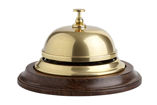 Hotel Service Bell, Brass Reception Bell, Classic Desk Bell, Golden Call Bell, Wooden Base Bell