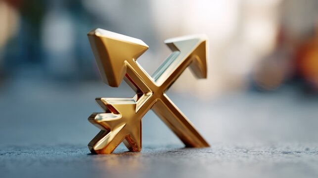 Golden arrows symbol on transparent