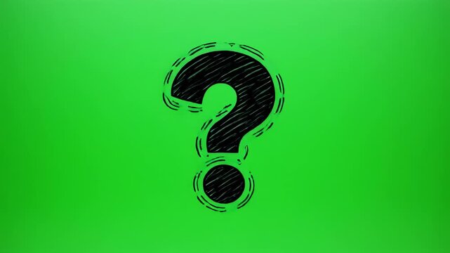 Animated question marks appearing on a green screen background with black segments