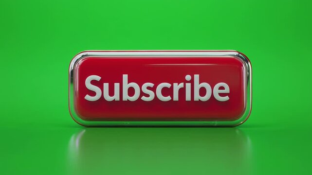 Animated subscribe button glows with light on a green gradient background for social media