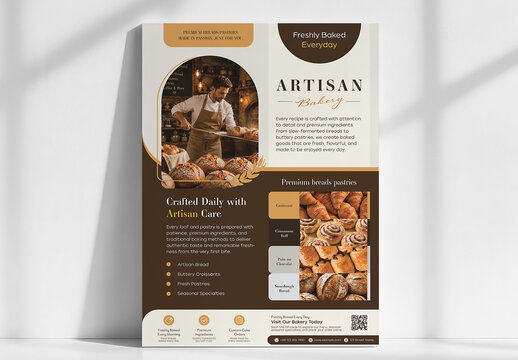 Artisan Bakery Promotional Poster Template for Bread Shop, Pastry Store and Bakery Marketing