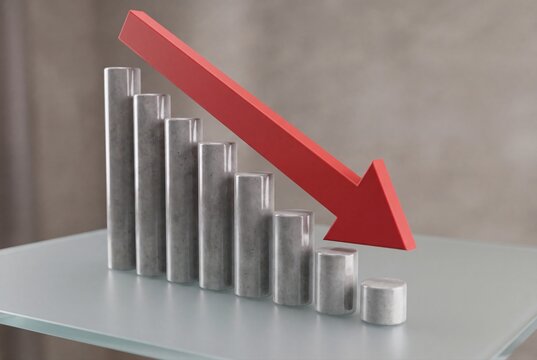 Financial crisis chart with red downward trend arrow and falling bars
