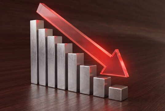 Financial crisis chart with downward red arrow showing market drop