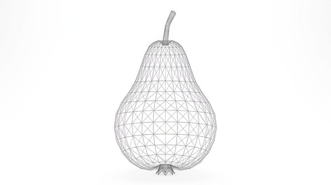 Wireframe representation of a pear on a clean white background