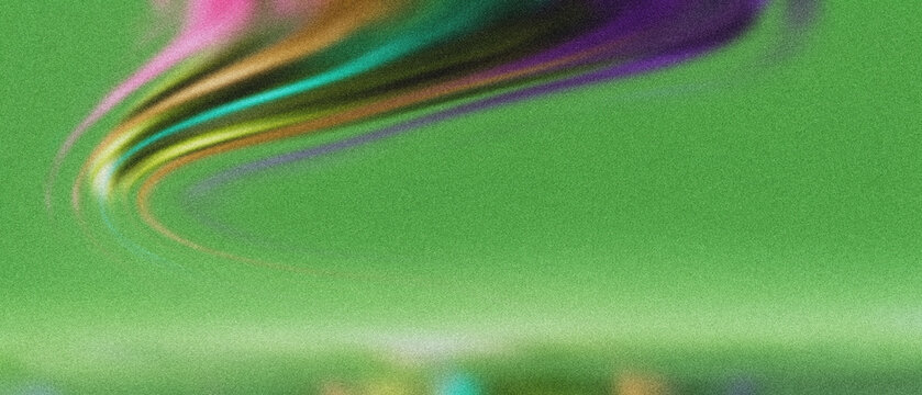Abstract speckled field of lush emerald, displaying a fluid, curving cascade of fuchsia, goldenrod, aquamarine, and deep violet forms, merging