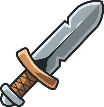 Notched medieval dagger vector illustration with leather wrap handle and silver pommel.