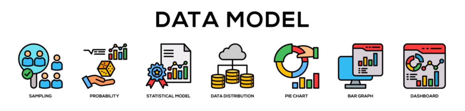 linealcolor - Data Model web banner icon vector illustration concept
