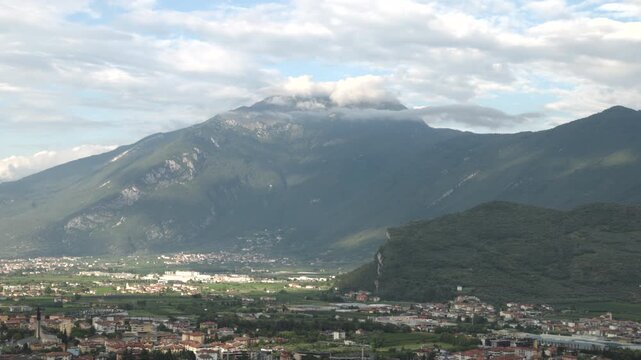 Panoramic view of Sarca Valley and Monte Baldo mountain in Trentino, Italy
