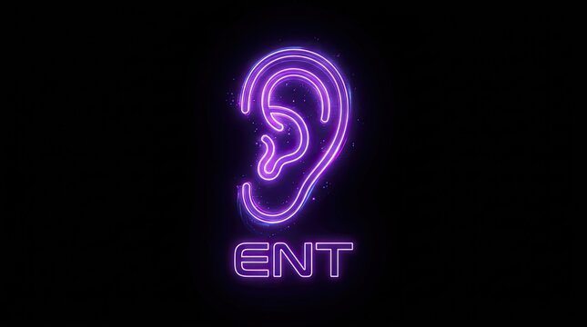 Neon Ear ENT Medical Clinic Logo Illustration. Otolaryngologist Healthcare Technology Sign.