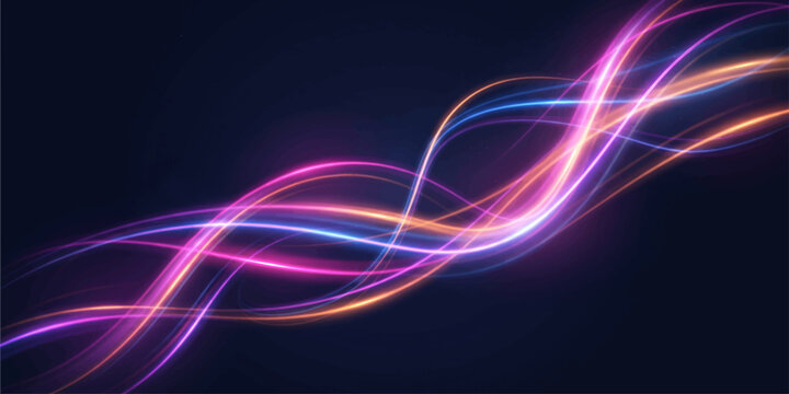 Abstract Blue Neon Wave Lines Background with Glowing Fractal Light Energy and Dynamic Color Flow Vector Illustration for Modern Technology Wallpaper