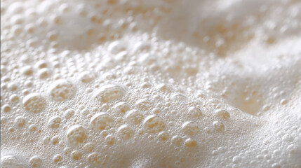 Fototapeta premium Close-up of Tiny Bubbles in Milk Foam, Velvet Texture White on White Aesthetic, Creamy Latte Cappuccino Froth, Minimalist Food Photography