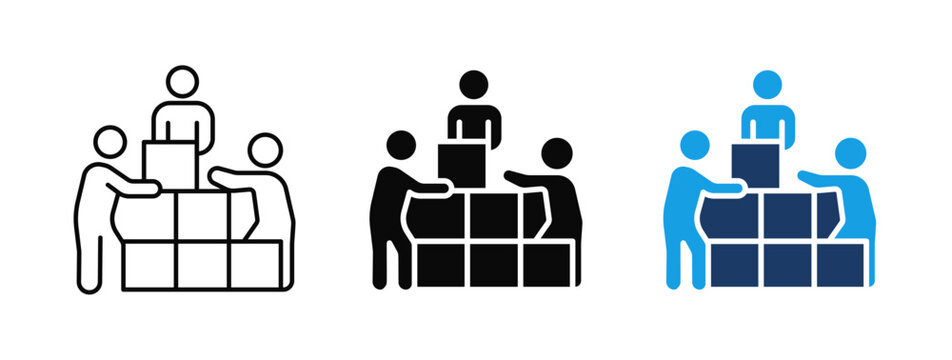 Teamwork Collaboration Icon, Team Building, Business Cooperation, Partnership, Group Work, Leadership, People, Puzzle Block, Unity, Editable Vector