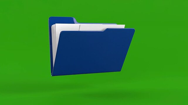Blue 3D file folder with documents floating over vibrant green background