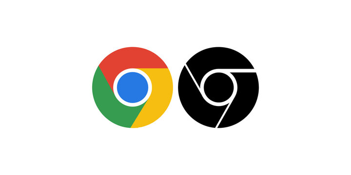 Chrome web browser logo versions in color and black monochrome style.