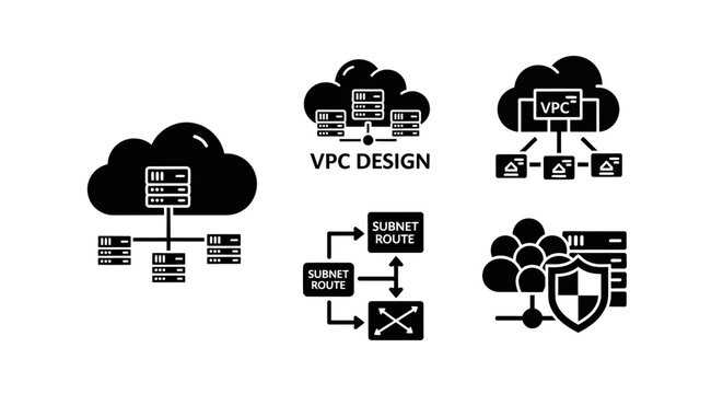 Cloud Computing Network Icons: VPC, Subnet, Routing, Security