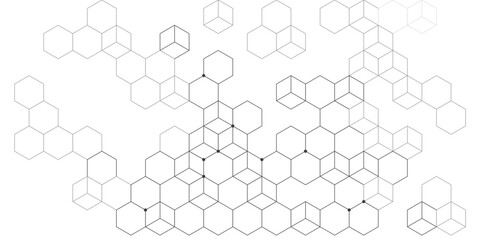 Fototapeta premium Abstract monochrome grey molecular hexagon structure background, science and data connection lattice, modern design for banner, presentation and cover.