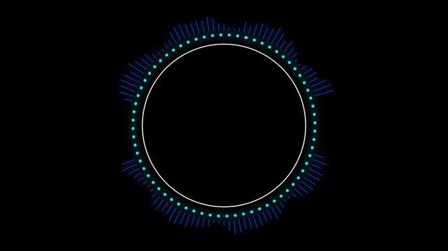 Abstract Audio Visualizer Circle with Glowing Particles on Black Background.