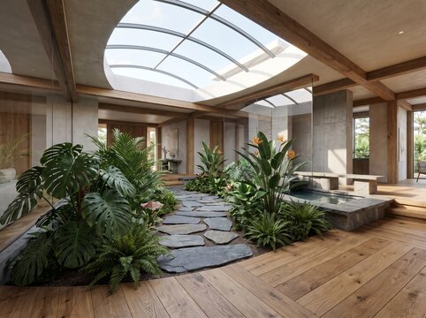 Luxury Indoor Garden with Modern Tropical Architecture