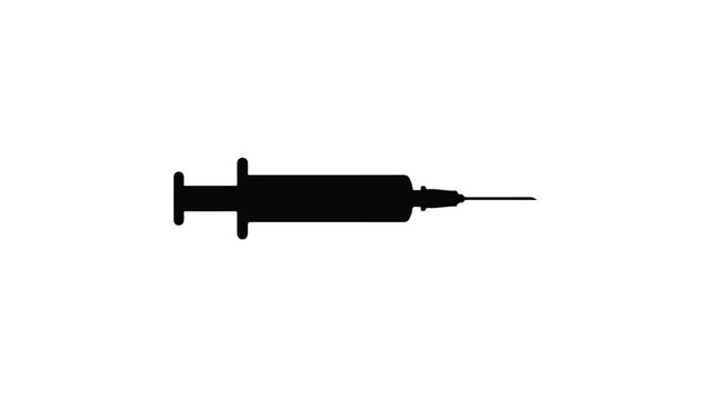 Medical syringe silhouette vector icon, black hypodermic needle illustration, clinical injection tool for vaccination and healthcare graphics