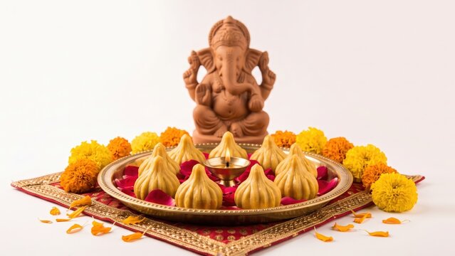 Modak Offering Thali Before Lord Ganesha &ndash; Ganesh Festival Prasad
