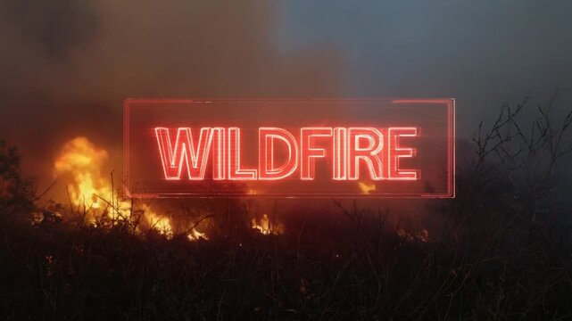Red hologram of wildfire. Forest fires.