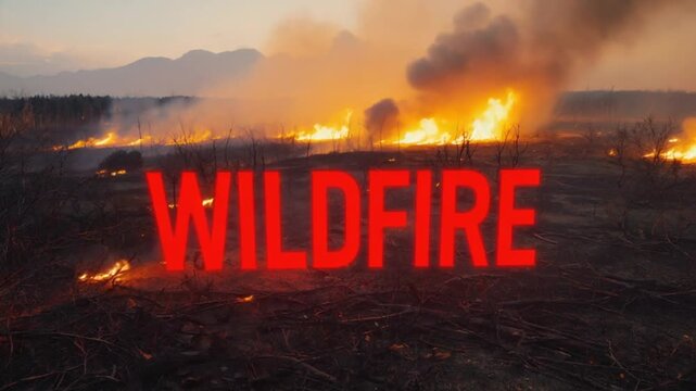 Red hologram of wildfire. Forest fires.