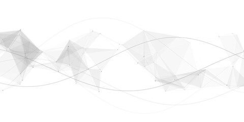 Light grey wave-shaped plexus polygon mesh pattern on white background © An
