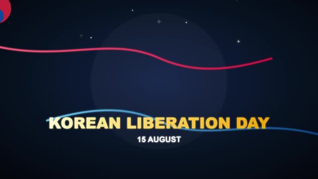 Korean Liberation Day lettering appears in bold yellow text over a dark blue background with curves.