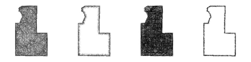 Fototapeta premium Black and white sketch Klamath, Oregon outline map design set