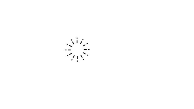 Celebration firework circle burst cartoon animation with white line, flat, vector explosions motion effects, and glowing geometric spark blast on transparent black background in 4k loop video