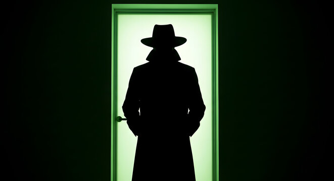 Mysterious figure silhouette standing in an illuminated doorway