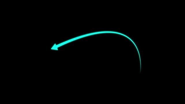 Dynamic sine icon arrow soaring upwards with a smooth curve on a black background, channel. Abstract arrow growth chart of economy icon animated right to left arrow animation direction animation.
