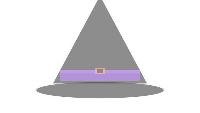 Spooky Halloween witch hat with purple ribbon and orange buckle, isolated on transparent background
